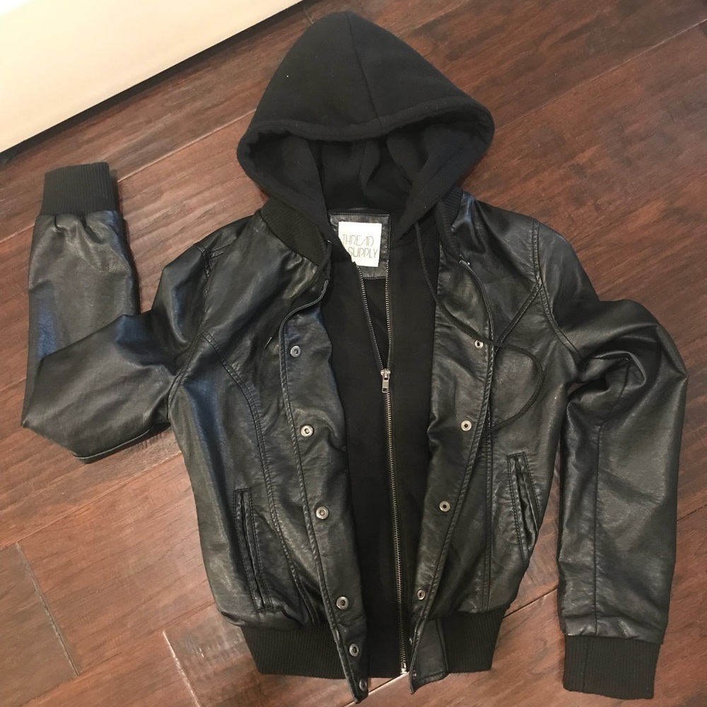 Black Leather Jacket Sweater Thread & Supply